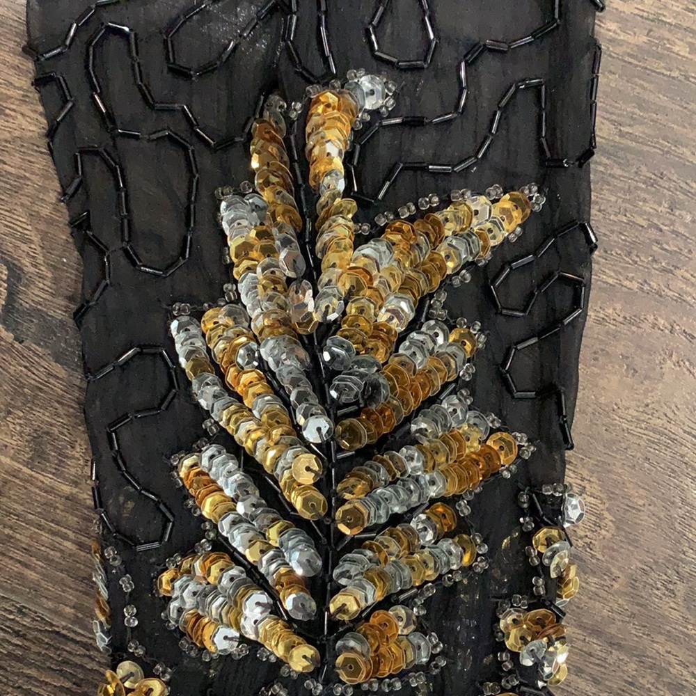 VINTAGE Laurence Kazar Pure Silk Beaded Dress Size Small, Black Gold & Sequin - Picture 5 of 15